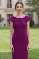 Load image into Gallery viewer, Simple Grape Sheath Satin Mother of the Bride Dress with Cap Sleeves