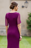 Load image into Gallery viewer, Floral Grape Mermaid Boat Neck Long Mother of the Bride Dress with Sleeves