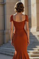 Load image into Gallery viewer, Rust Mermaid Satin Long Mother of the Bride Dress with Lace