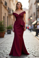 Load image into Gallery viewer, Sparkly Satin Burgundy Mermaid Long Mother of the Bride Dress with Beading
