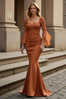 Load image into Gallery viewer, Mermaid Sunset Satin Ruffled Long Mother of the Bride Dress with Lace