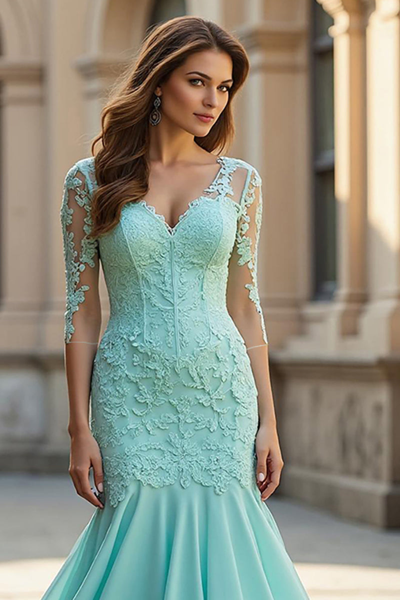 Load image into Gallery viewer, Mermaid Light Green Chiffon Corset Long Prom Dress with Lace