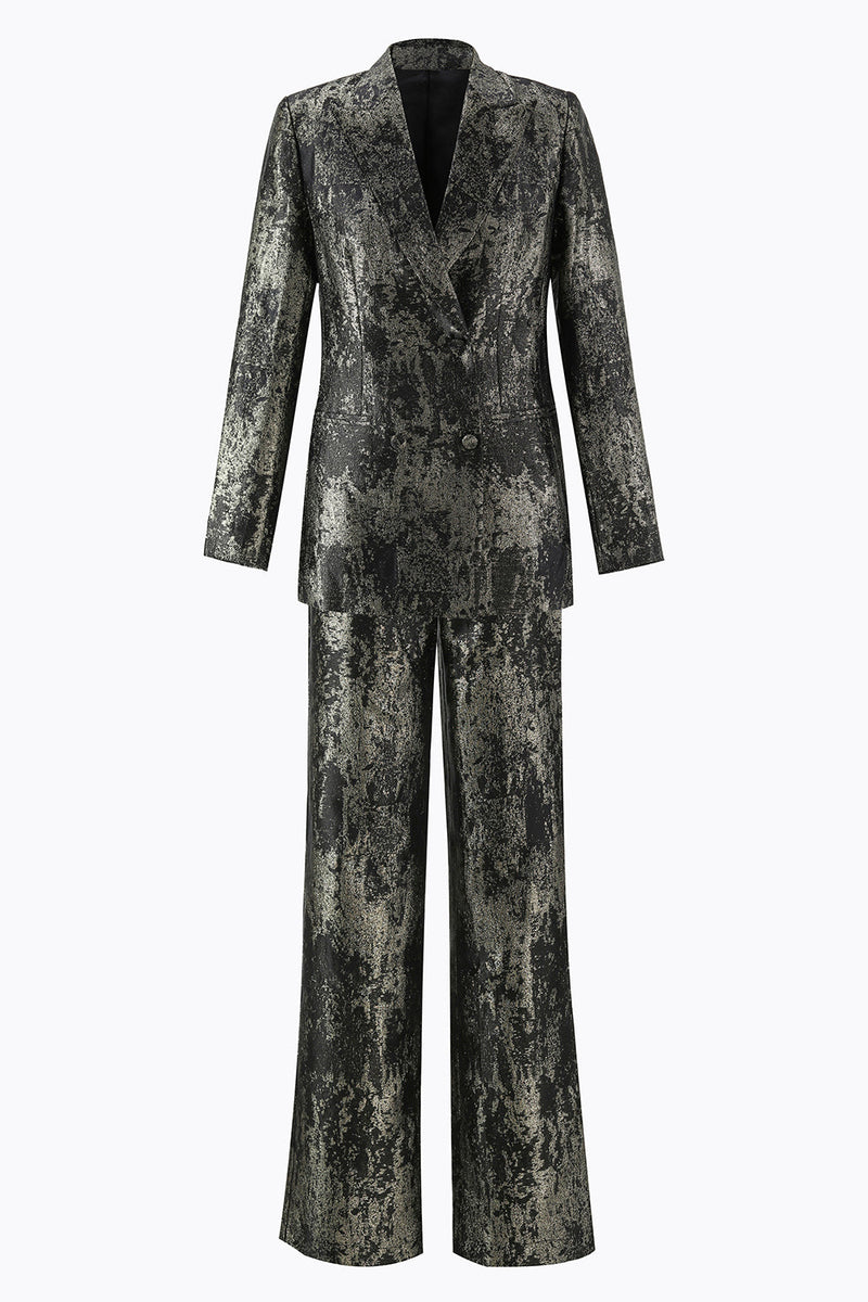 Load image into Gallery viewer, 2 Piece Black and Gold Peak Lapel Women Prom Suits with Sleeves