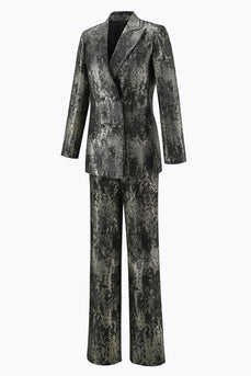 2 Piece Black and Gold Peak Lapel Women Prom Suits with Sleeves