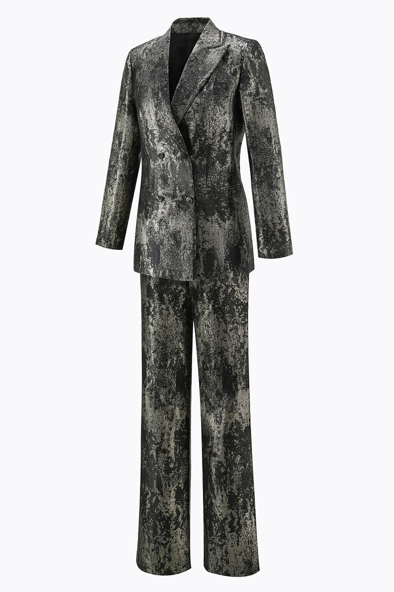 Load image into Gallery viewer, 2 Piece Black and Gold Peak Lapel Women Prom Suits with Sleeves