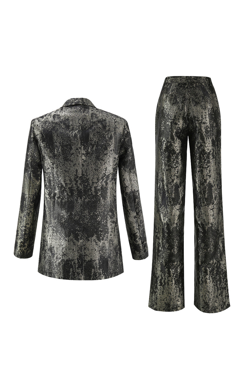 Load image into Gallery viewer, 2 Piece Black and Gold Peak Lapel Women Prom Suits with Sleeves