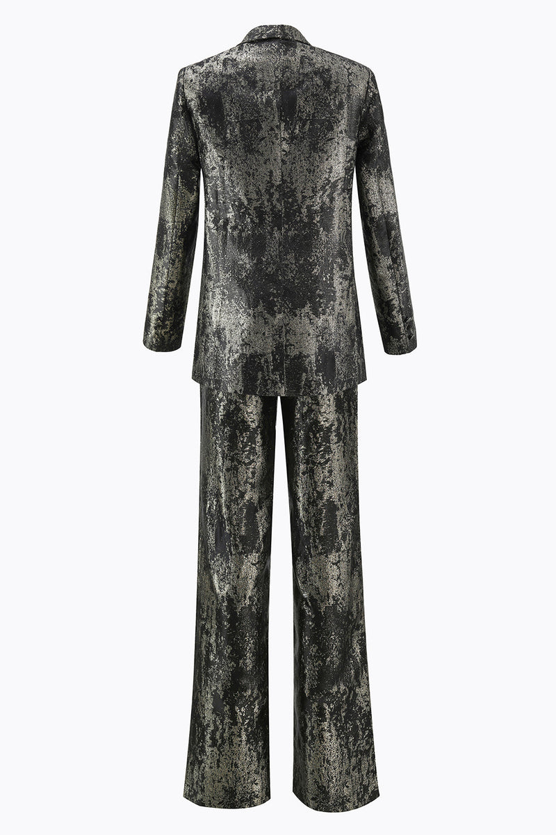 Load image into Gallery viewer, 2 Piece Black and Gold Peak Lapel Women Prom Suits with Sleeves