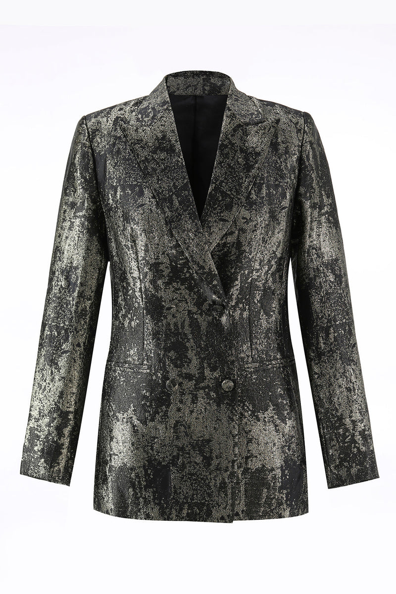 Load image into Gallery viewer, 2 Piece Black and Gold Peak Lapel Women Prom Suits with Sleeves