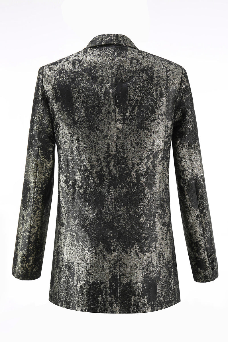 Load image into Gallery viewer, 2 Piece Black and Gold Peak Lapel Women Prom Suits with Sleeves