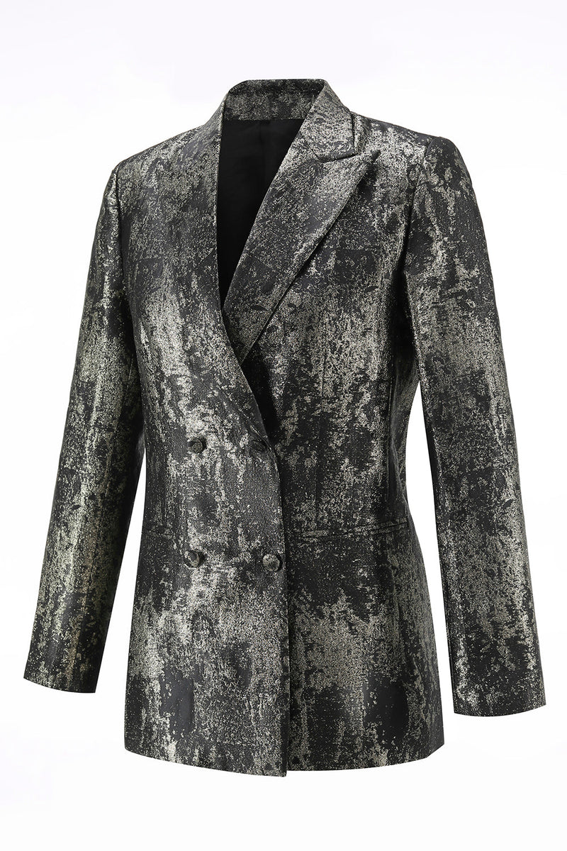 Load image into Gallery viewer, 2 Piece Black and Gold Peak Lapel Women Prom Suits with Sleeves