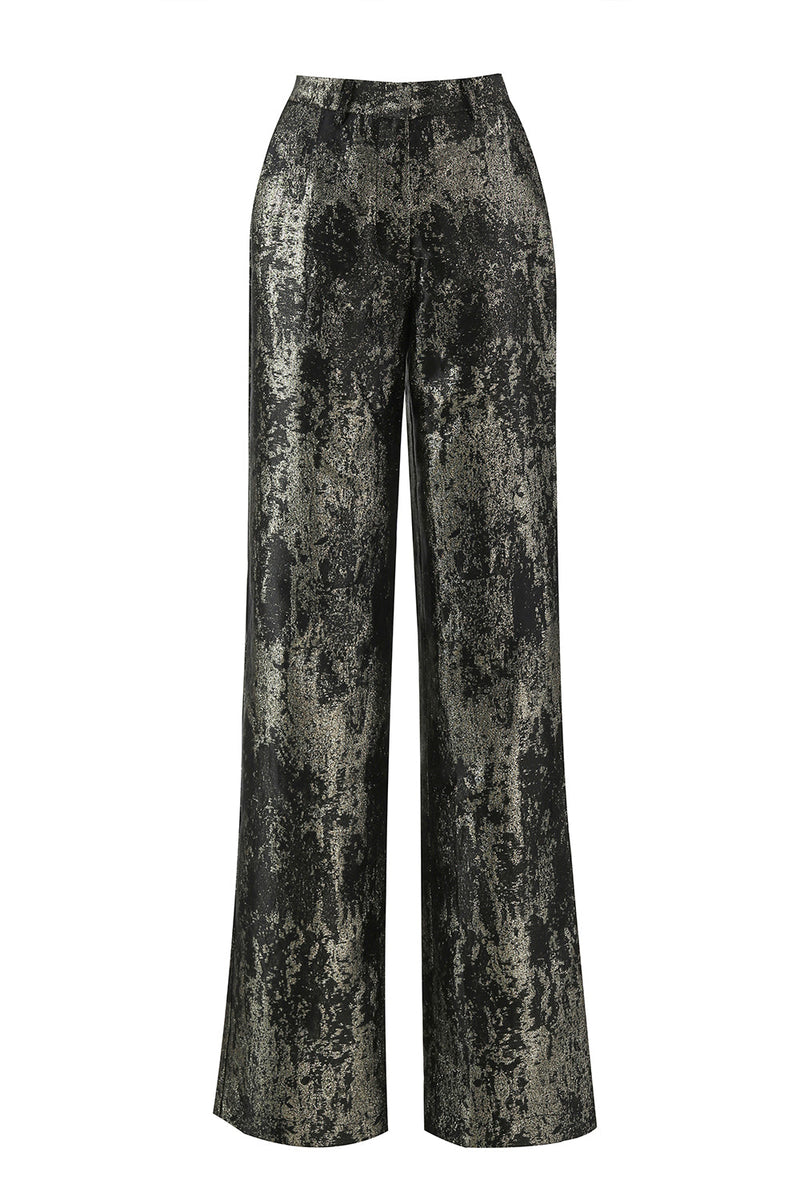 Load image into Gallery viewer, 2 Piece Black and Gold Peak Lapel Women Prom Suits with Sleeves