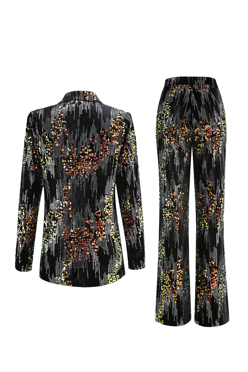 Load image into Gallery viewer, Sparkly Black Peak Lapel 2 Piece Sequin Women Prom Suits
