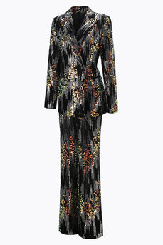 Sparkly Black Peak Lapel 2 Piece Sequin Women Prom Suits