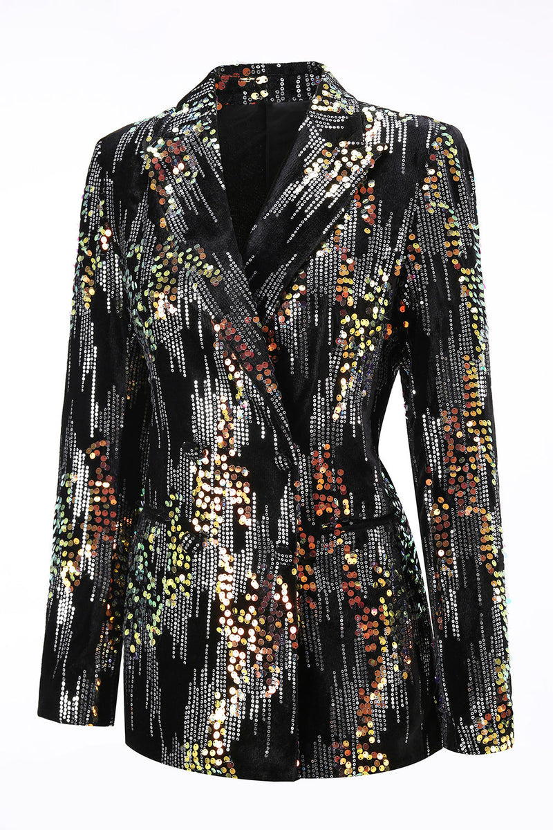 Load image into Gallery viewer, Sparkly Black Peak Lapel 2 Piece Sequin Women Prom Suits