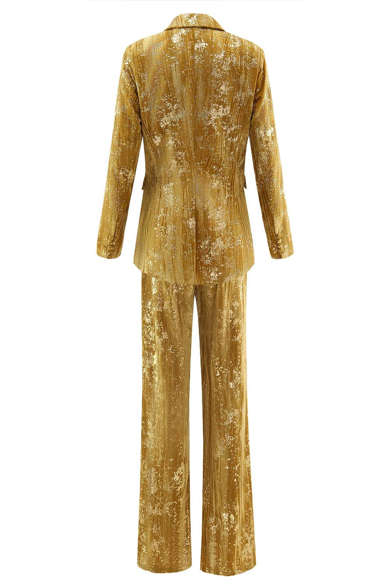 Load image into Gallery viewer, Sparkly Yellow 2 Piece Jacquard Peak Lapel One Button Women Prom Homecoming Suits