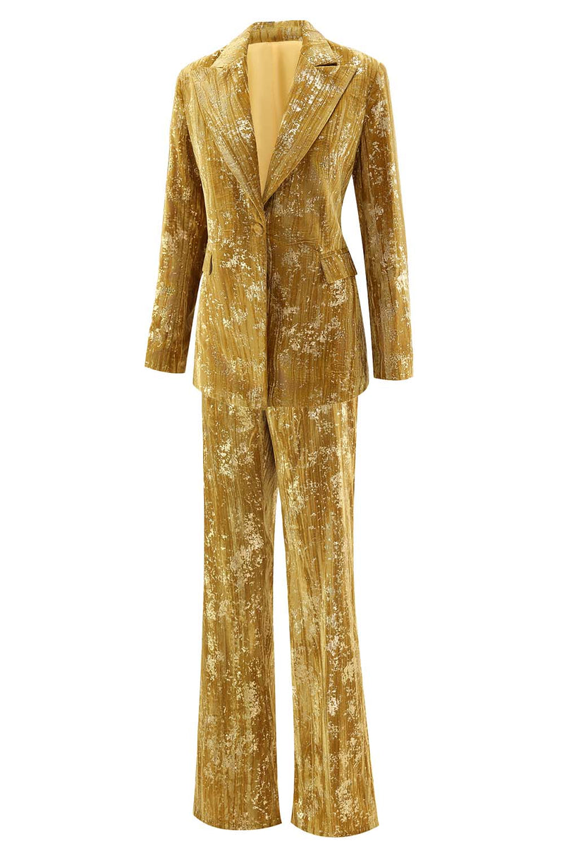 Load image into Gallery viewer, Sparkly Yellow 2 Piece Jacquard Peak Lapel One Button Women Prom Homecoming Suits