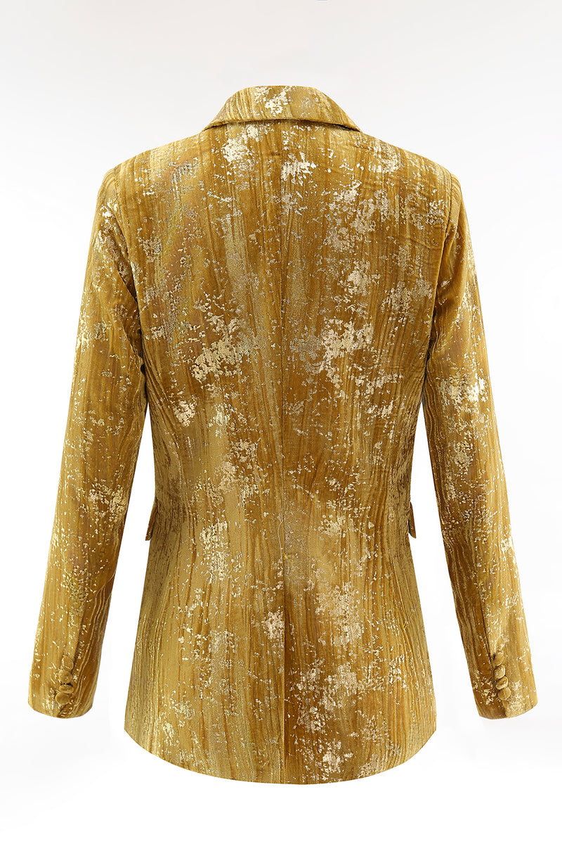 Load image into Gallery viewer, Sparkly Yellow 2 Piece Jacquard Peak Lapel One Button Women Prom Homecoming Suits