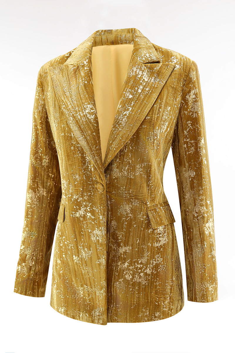 Load image into Gallery viewer, Sparkly Yellow 2 Piece Jacquard Peak Lapel One Button Women Prom Homecoming Suits