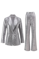 Load image into Gallery viewer, Sparkly Silver Sequin Notched Lapel 2 Piece Women Prom Suits