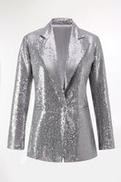 Load image into Gallery viewer, Sparkly Silver Sequin Notched Lapel 2 Piece Women Prom Suits