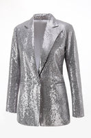 Load image into Gallery viewer, Sparkly Silver Sequin Notched Lapel 2 Piece Women Prom Suits