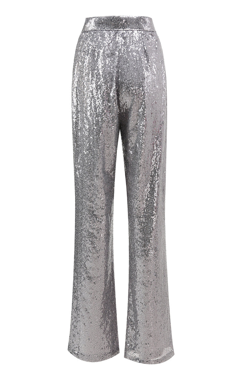 Load image into Gallery viewer, Sparkly Silver Sequin Notched Lapel 2 Piece Women Prom Suits