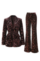 Load image into Gallery viewer, 2 Piece Sparkly Coffee Peak Lapel Sequin Women Prom Suits with Sash