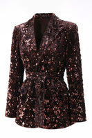 Load image into Gallery viewer, 2 Piece Sparkly Coffee Peak Lapel Sequin Women Prom Suits with Sash