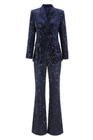 Load image into Gallery viewer, 2 Piece Sparkly Navy Sequin Peak Lapel Women Prom Suits