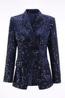 Load image into Gallery viewer, 2 Piece Sparkly Navy Sequin Peak Lapel Women Prom Suits