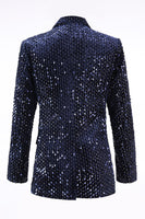 Load image into Gallery viewer, 2 Piece Sparkly Navy Sequin Peak Lapel Women Prom Suits