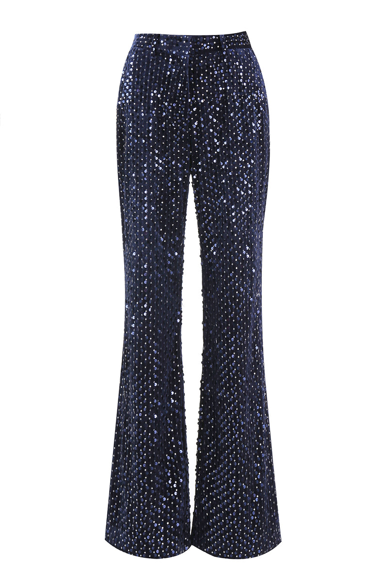 Load image into Gallery viewer, 2 Piece Sparkly Navy Sequin Peak Lapel Women Prom Suits