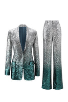 Load image into Gallery viewer, Sparkly Silver and Peacock 2 Piece Sequin Peak Lapel Women Prom Suits