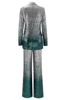 Load image into Gallery viewer, Sparkly Silver and Peacock 2 Piece Sequin Peak Lapel Women Prom Suits