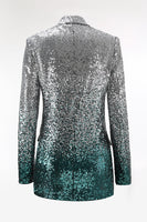 Load image into Gallery viewer, Sparkly Silver and Peacock 2 Piece Sequin Peak Lapel Women Prom Suits