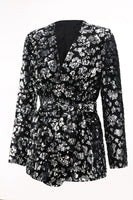 Load image into Gallery viewer, Sparkly Black Sequin 2 Piece Women Prom Suits with Sash