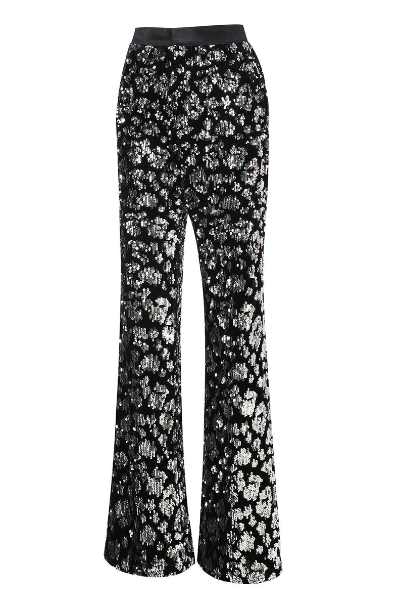 Load image into Gallery viewer, Sparkly Black Sequin 2 Piece Women Prom Suits with Sash