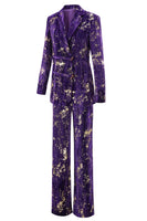 Load image into Gallery viewer, 2 Piece Sparkly Purple Jacquard Notched Lapel Women Prom Homecoming Suits