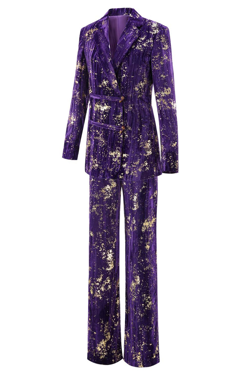 Load image into Gallery viewer, 2 Piece Sparkly Purple Jacquard Notched Lapel Women Prom Homecoming Suits