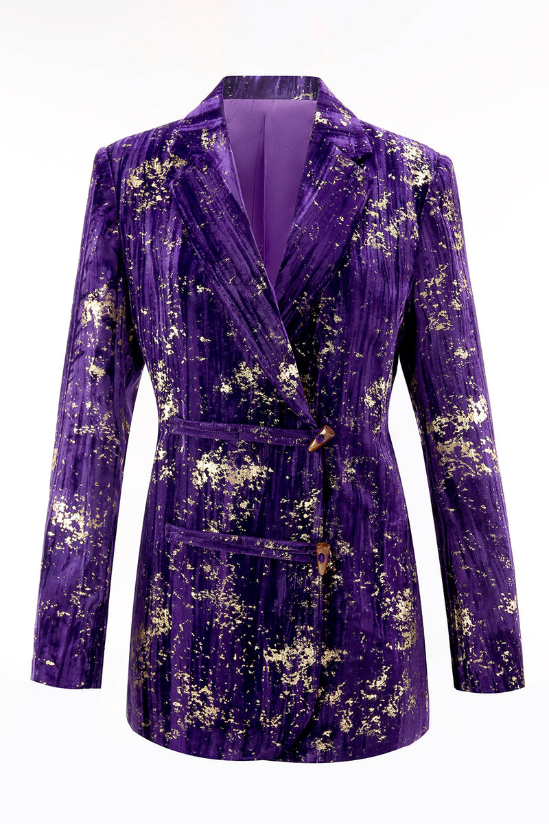 Load image into Gallery viewer, 2 Piece Sparkly Purple Jacquard Notched Lapel Women Prom Homecoming Suits