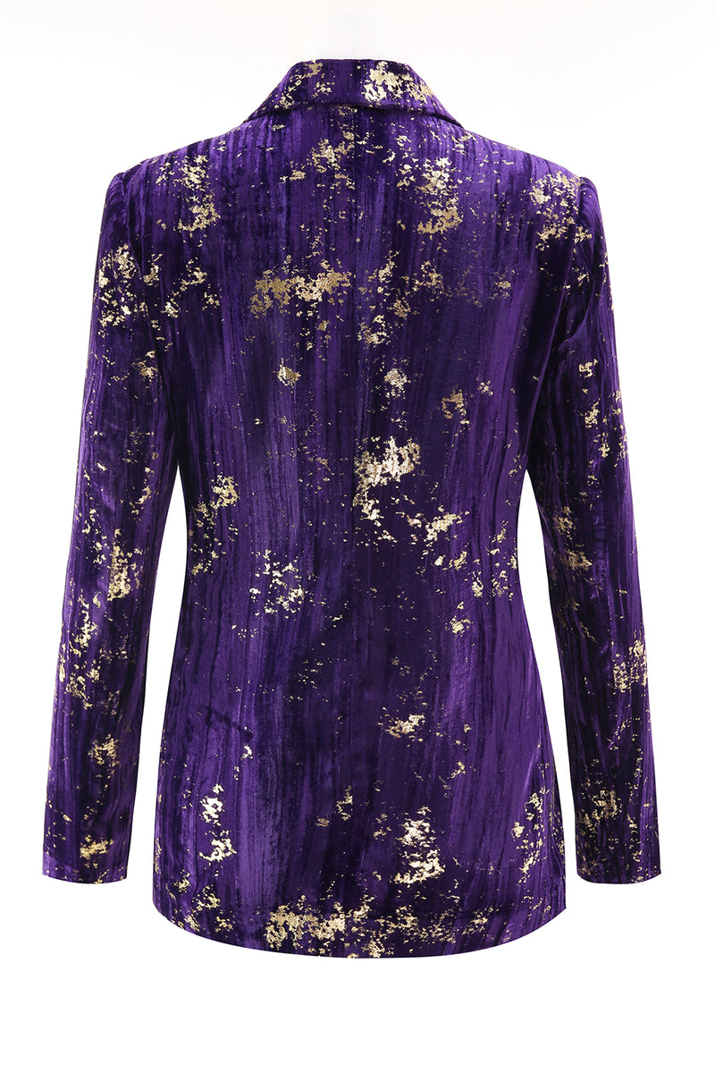 Load image into Gallery viewer, 2 Piece Sparkly Purple Jacquard Notched Lapel Women Prom Homecoming Suits