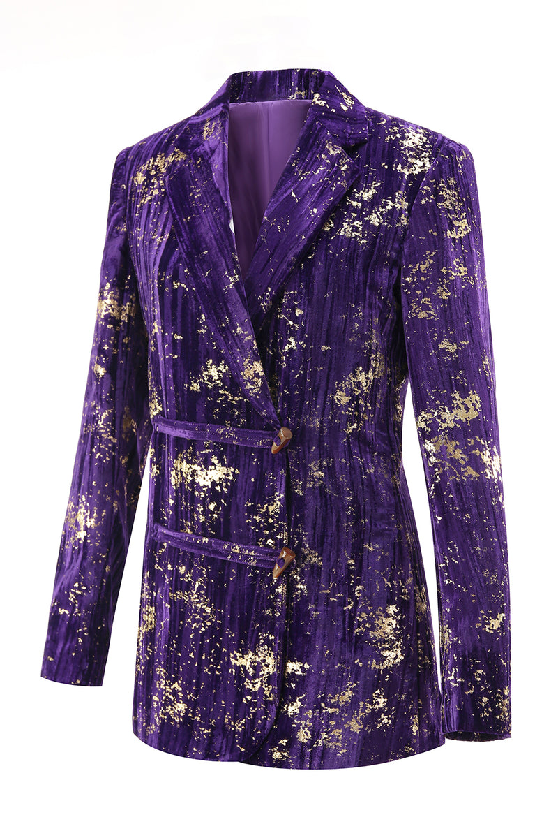 Load image into Gallery viewer, 2 Piece Sparkly Purple Jacquard Notched Lapel Women Prom Homecoming Suits