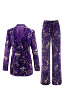 Load image into Gallery viewer, 2 Piece Sparkly Purple Jacquard Notched Lapel Women Prom Homecoming Suits