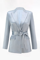 Load image into Gallery viewer, 2 Piece Dusty Blue Satin Peak Lapel Women Prom Suits with Sash
