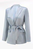 Load image into Gallery viewer, 2 Piece Dusty Blue Satin Peak Lapel Women Prom Suits with Sash
