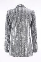 Load image into Gallery viewer, Sparkly Silver Grey Peak Lapel Sequin Women Prom Blazer with Bow