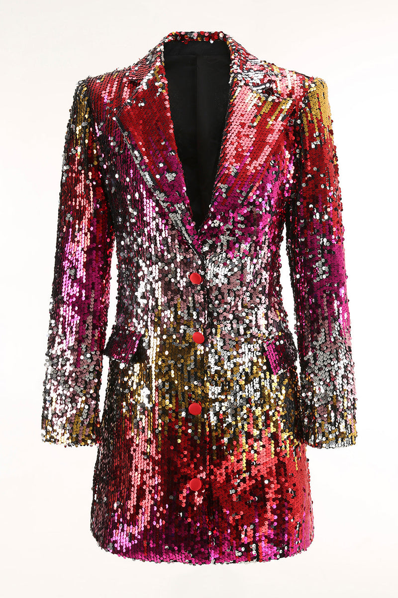Load image into Gallery viewer, Sparkly Gold and Red Single Breasted Sequin Prom Blazer