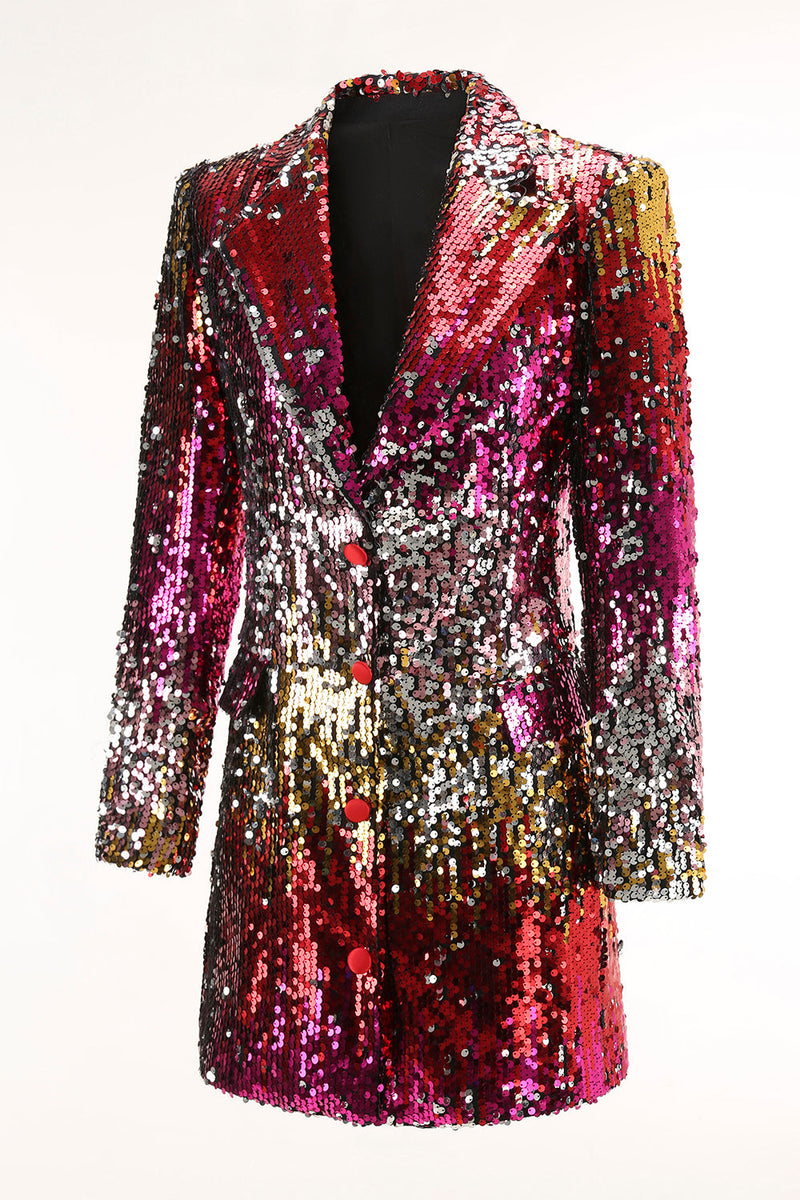 Load image into Gallery viewer, Sparkly Gold and Red Single Breasted Sequin Prom Blazer