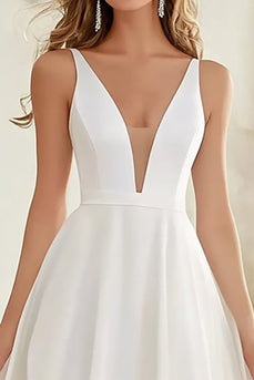 V-Neck A Line Ivory Deep Chiffon Maxi Rehearsal Dinner Dress