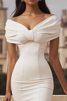 Load image into Gallery viewer, Ivory Mermaid Maxi Off the Shoulder Rehearsal Dinner Dress with Slit